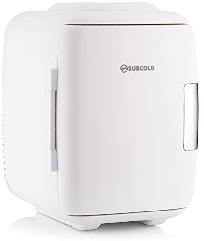 Subcold Classic4 Mini Fridge - Cooler & Warmer | 4 Litre/6 Cans | AC+USB | Portable Small Fridge for Skincare, Bedroom, Dorm, Car, Travel (White New)