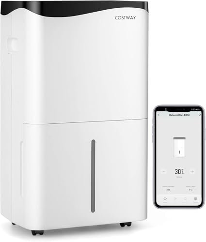 FANTASK 4 Modi Bautrockner 50L/Tag mit 24H Timer, Smart Luftentfeuchter mit LED-Anzige & Ventilator, 5L Wassertank & Ablaufschlauch, Raumgröße ca. 250m³, Weiß + Schwarz