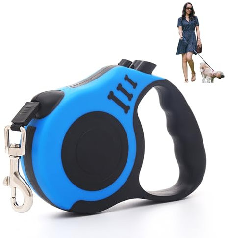 Ausziehbare Hundeleine, einziehbare Leine für Hunde, erweiterbar 5 m, einziehbar, geeignet für kleine und mittelgroße Welpen mit einem Gewicht von weniger als 15 kg, Blau