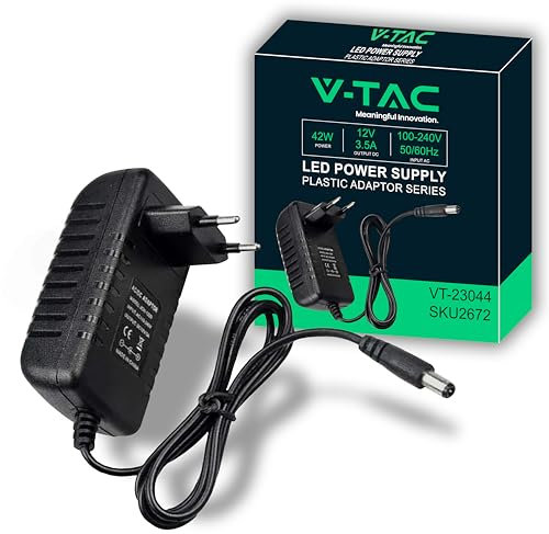 V-TAC Adaptador de Corriente 12V 42W 3,5A - Fuente de Alimentación para Cámaras, Tiras LED, Módems - Transformador 12V Doméstico para Pantallas, Equipos Electrónicos - Entrada AC 100-240V