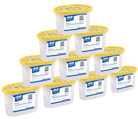 Harbour Housewares Dehumidifier 500ml Pack of 10 - Lemon - Interior Condensation Moisture Remover Mildew Absorber for Damp, Mould, Kitchen, Caravan, Car, Home, Bedroom, Wardrobe, Garage, Basement