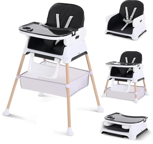 Chaise Haute Bébé, Chaise Enfant 3 en 1 Cabriolet et Réglable, D'alimentation Rehausseur Chaise Enfant Portatif Compactes pour Bébé, de 6 Mois à 3 Ans (Noir)