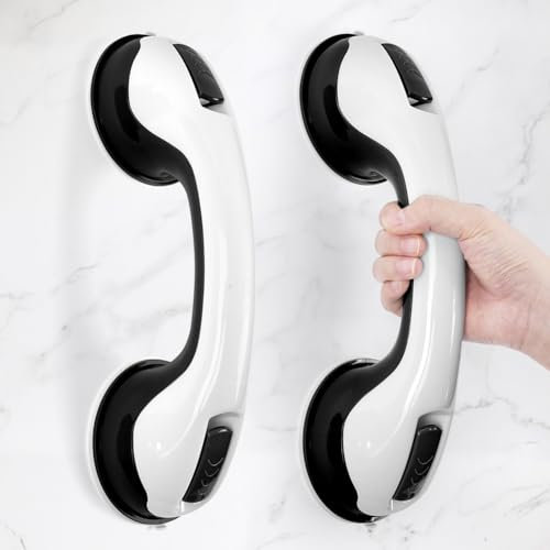 ACWOO 29.5CM Agarraderas de Baño con Ventosa, 2PCS Asa de Seguridad para Baño para sin Taladrar, Asa Ventosa Seguridad Antideslizante, Asideros de Bañera Portátiles para Niños y Personas Mayores,Negro