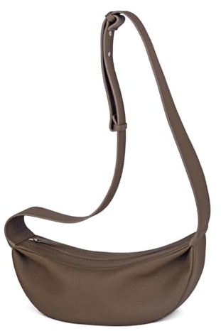 DONNAIN Genuine Leather Sling Bags Crossbody Women, Minimalist Style Casual Chest Bags with Wide Strap (Elephant Grey)