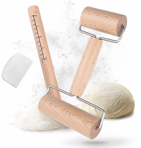 Teigroller Set，Nudelholz Teigroller, Kleine und Mittlere Teigrolle mit 2 Walzen, Nudelholz Holz Zum Zubereiten von Pizza, Desserts, handgerollten Teigwaren und Teig für Jiaozi