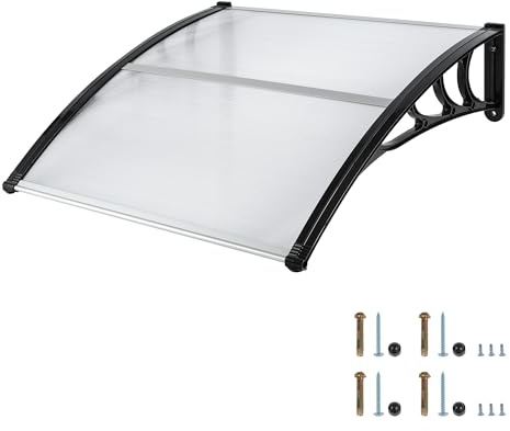 HaiYiZuhause Vordach für Haustür, Draußen Regendach, Patio Tür Fenster Markise Baldachin, Polycarbonat Blatt transparente Markise für Haustür, Veranda Patio Dach (schwarzer Rahmen, 150 x 100cm)