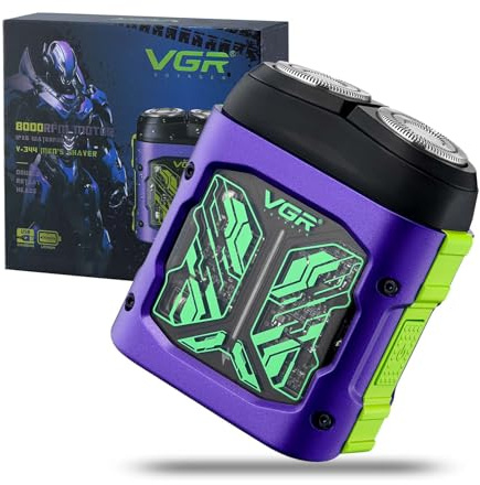 VGR 344 Mini Afeitadora Electrica Hombre, Afeitadora electrica Hombre Portátil de Viaje con Cuchillas Giratorias Dobles Magnéticas Para Una Fácil Limpieza, Resistente al Agua IPX6, Carga USB, Púrpura