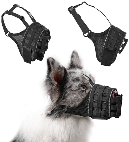 OneTigris Bozal 3.0 Versión, Respetuoso con Los Animales, Material De Malla De Nailon Suave, Suave Ajustable con Correas Velcro, Reflectante Transpirable Bozales, Medianos Y Grandes, M