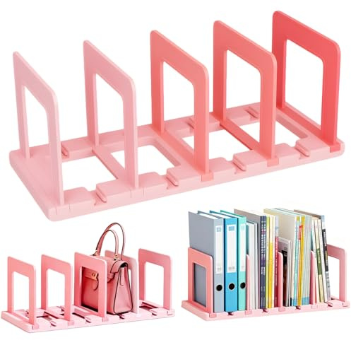 Dbuwqips Portariviste Regolabile, Porta Libri Staccabile con 4 Scomparti in Plastica , Porta Riviste Multifunzionale Rosa,per Organizzare Libri, Riviste, Organizer Borse e Altri Oggetti