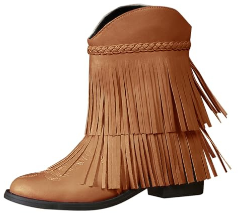 Generisch Chelsea Boots - Botines planos para mujer, botas de tacón bajo, con flecos, botas de tobillo, botas de invierno, elegantes, con ransen, marrón, 36 EU