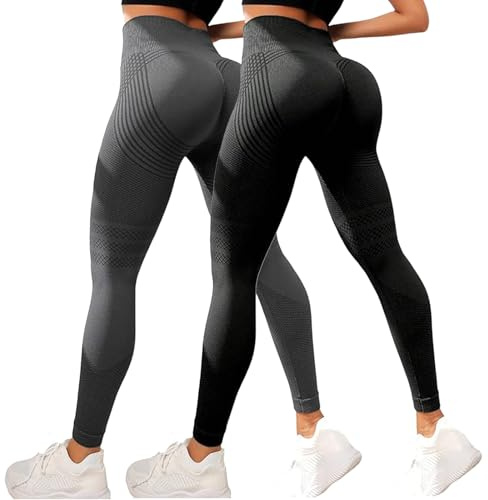 2 PCS Anti Cellulite Leggings for Women UK Cellumove 3D Compression Leggings Tummy Control High Waist Push Up Yoga Trousers Opaque Figure Sculpting Booty Lifting Fitness Gym Trousers Stretch
