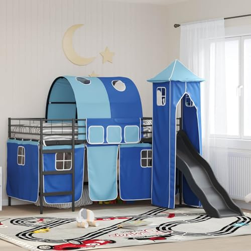 Nqyjm Barnloftsäng svart och blå 107 x 200 cm, lätt att montera ribbotten, för sovrum, hotell, sovsal