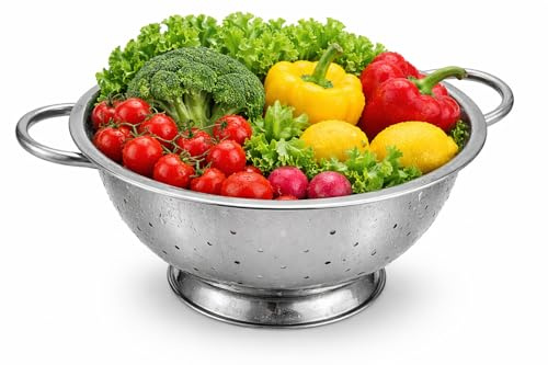 Stainless Steel Colander 39cm with Two Robust Handles – Heavy Duty Metal Kitchen Strainer – Extra Large Pasta, Rice & Vegetable Drainer for Home & Commercial Kitchens