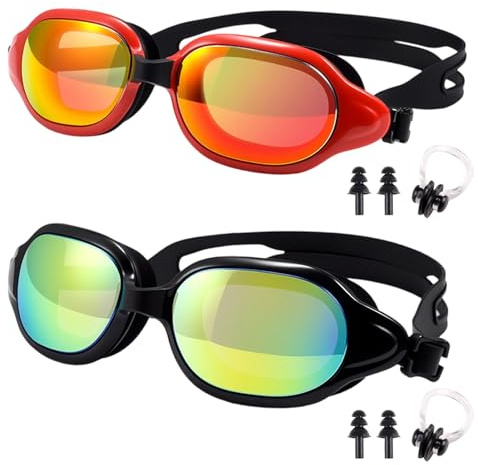 MLPKOI 2pcs Lunettes de Natation, HD 180° Grand Angle Lunettes de Natation Anti-Buée Étanches Réglage Facile Pont Souple pour Hommes Femmes Adultes Adolescents