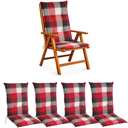 BURI 4 cojines para silla de jardín de 117 x 49 x 6 cm, resistente a la intemperie, con núcleo de espuma y vellón completo, cinta de sujeción y lazos, cómodo cojín para silla para balcón, terraza y