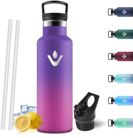 Motswedi Botella Termica 750ml, Doble Aislamiento al Vacío, Botella agua Acero Inoxidable, para Bebidas Calientes y Frías, Cantimplora Termica, para Escuela, Gimnasio, Morado oscuro & Rojo rosado