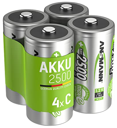 ANSMANN Piles Rechargeables C NiMH 2500 mAh 1,2V (Lot de 4) – Piles HR14 à Haute capacité & Faible autodécharge – Accumulateurs pour Jouet pour Enfant, télécommande, Lampe Torche, Radio-réveil, etc.