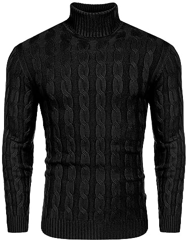 COOFANDY suéter de hombre cuello alto punto fino suéter básico suéter cuello alto suéter negro M