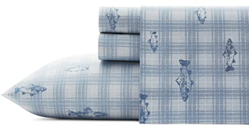 Eddie Bauer - Queen Sheets, Cotton Percale Bedding Set, Crisp & Cool Home Decor (Methow Plaid Blue, Queen)