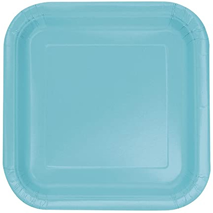 Trimming Shop 7 Heavy Duty Square Dessert Plates Terrific Teal Disposable Plates 18cm - Colour Themed Paper Tableware for Weddings, Anniversary, Birthday, Multipurpose Occasions (16 Pack)