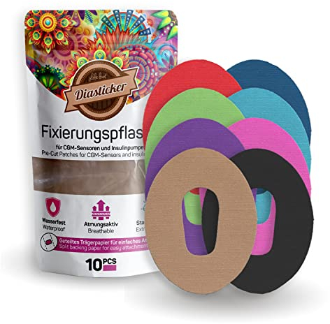 Diasticker® Plasters for Dexcom G6 Sensor (Pack of 10, Mix), Waterproof, Skin-Friendly, Breathable, Strong Hold, Self-Adhesive Fixation Plasters, Sensor Fixation