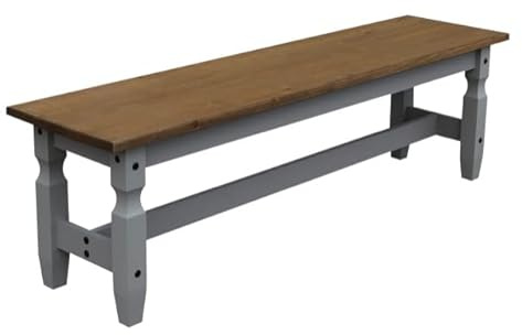 Mercers Furniture Corona Grey Wax 5'0 Bench Solid Wood Pine Wooden Painted Hallway Dining Kitchen Shabby Chic Mexican Style 45cm High 153cm Wide 38cm Deep