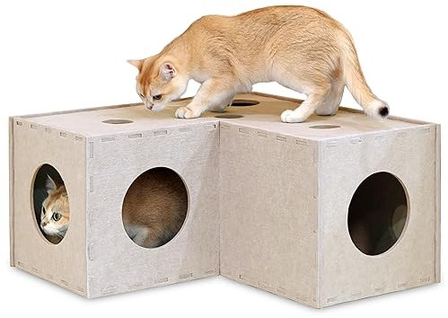 PETKARAY Katzentunnel, Original Katzenversteck Höhle für Indoor-Katzen, große Kätzchen-Spielröhren und Tunnel, weiches Filz-Katzenspielzeug mit interaktivem Guckloch