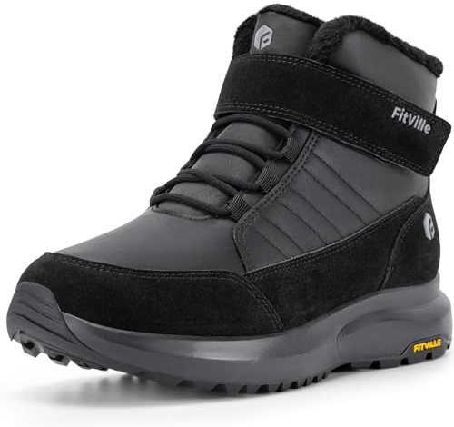 FitVille Mens Winter Boots Extra Wide Fur Lined Snow Boots Non Slip Outdoor Hiking Walking Shoes Water Resistant Ankle Boots 10.5 UK Wide