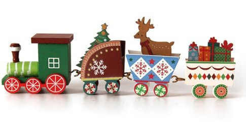 Train en Bois de Noël Avec 3 Voitures pour Enfants - Ornements Miniatures et Ensemble d'Arbre de Noël