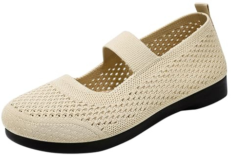 Ballerinas Women's Comfortable Slip On Flat Shoes Women's Elegant Closed Ballet Flats Comfortable Breathable Knitted Flats Trainers Soft Shoes Round Toe Pumps Shoes Knitted Fabric Barefoot Shoes,