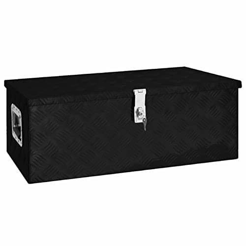 IKAYAA Aufbewahrungsbox Schwarz 80x39x30 cm Aluminium, Auflagenbox, Auflagenboxen, Aufbewahrungsbox Garten, Gartentruhe, Garten Aufbewahrungsbox