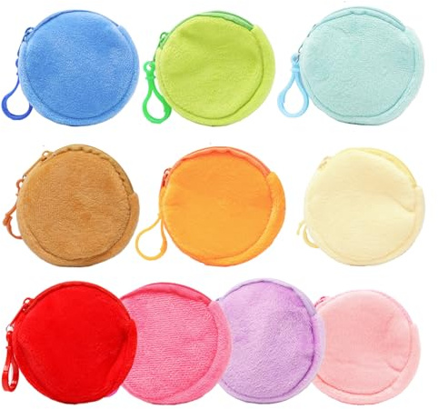 Sxutop 10 Pezzi Piccolo Portamonete Rotondo Portamonete Colorati Plush Mini Portafogli Portamonete con Cerniera e Portachiavi Pochette da Borsa per Riporre Monete Chiavi e Altri Piccoli Oggetti