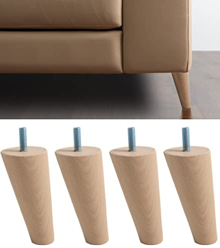 IPEA 12 cm höga möbel- och sofffötter av trä – Made in Italy – lutade med konform – M10-skruv – set med 4 ben för skåp, fåtöljer, säng – bokträfötter – ljus färg