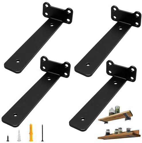 4 soportes para estanterías de 15 cm, para cargas pesadas, de metal, montaje en pared, abiertos con tornillo y anclajes