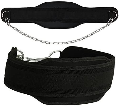 Cintura per sollevamento pesi cintura palestra in neoprene con Supporto Lombare Imbottito, catena in acciaio e 2 moschettoni, cintura powerlifting uomo donna per allenamento di forza, bodybuilding (B)