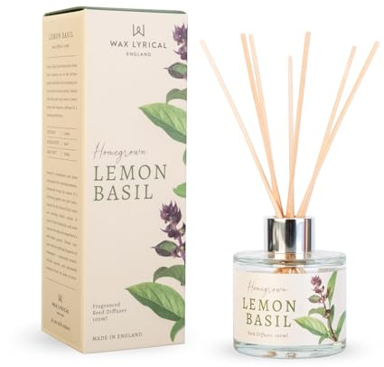 Wax Lyrical Homegrown Lemon Basil Reed Diffuser 100ml, Clear With Silver Accent