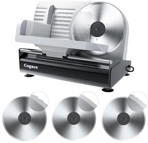 Powerful Deli Meat Slicer Machine, 200W Electric Food Slicer with 3 Types of 7.5 Stainless Steel Blades, Adjustable Thickness 0–15mm, for Meat, Cheese, Bread, Vegetables, Home Use