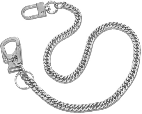 Ahiller Chaîne Portefeuille Clés Biker, Chaîne Fantaisie en Acier Inoxydable pour Poches Pantalon Portemonnaie Jean Sac à Main Ceinture avec Petit Mousqueton Mécanisme Double Fermeture(fermoir plat)