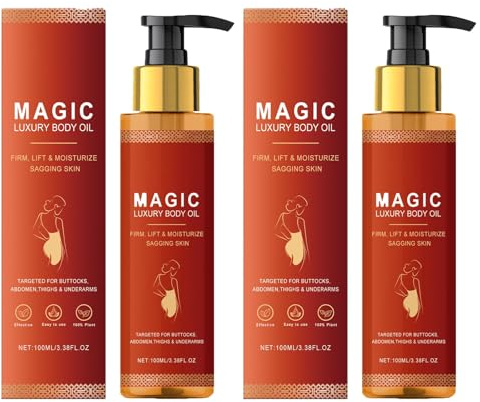 Magic Lot de 2 huiles corporelles hydratantes et nourrissantes avec 99 % d'ingrédients naturels pour réduire les ridules, raffermir la peau, formule douce pour les peaux sèches, les ridules