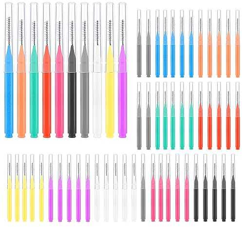 50 Stück Interdentalbürsten, Weiche Zahnzwischenraumbürsten in 6 Größen Dentalbürsten für Zahnreinigung Zwischenräume Zahnspangen Mundreinigung (10 Farben)