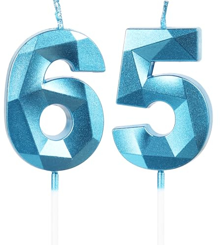 Yiran Sky Blue 65th Birthday Candles, Number 65 Happy Birthday Candles, Blue Cake Topper Decorations for Birthday Party, Wedding Anniversary Celebration Supply for Men Women(Age 65)