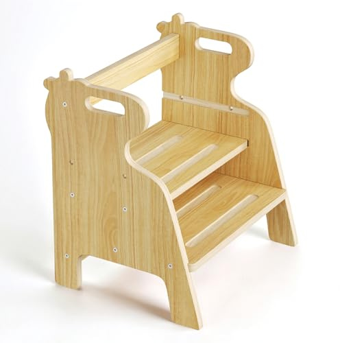 Niktulo Taburete de Madera para Niños - Taburete Banqueta con 2 Escalones -para Dormitorio, Baño, Cocina - Muebles para Pequeños
