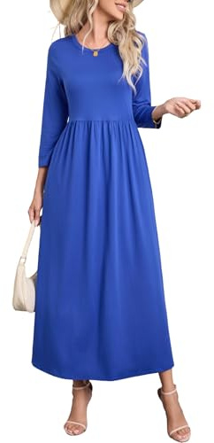 Enmain Vestido Mujer Manga Larga Elegante Azul Invierno Cómodo con Bolsillos Vestido Largo Mujer Casual Largo Talla Grande Elástico