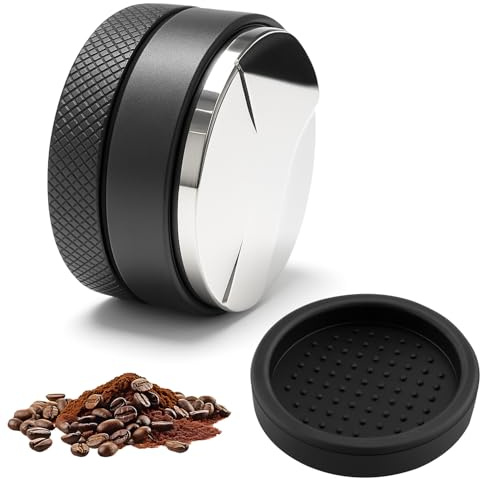 KELAV Kaffedistributör 58 mm, 304 rostfritt stål kaffenivå, svart slipning nivelleringsverktyg, justerbart djup för familjer och kaféer