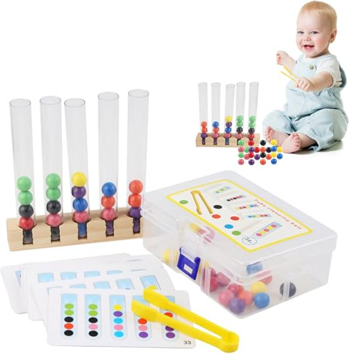 Juguete De Clasificación De Colores De Madera - Nuevo Juego De Tubos De Ensayo Con Cuentas De Bolas | Fomento De La Concentración Lógica De La Motricidad Fina | Juego De Aprendizaje Educativo: Ideal P
