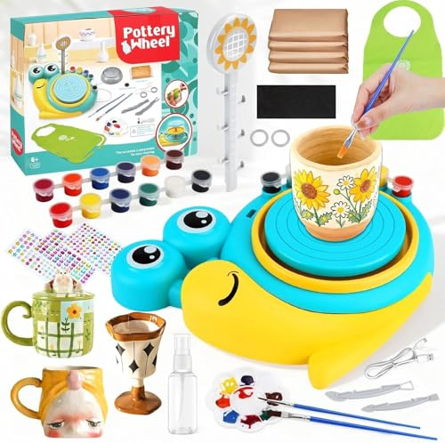 Set De Cerámica para Niños,Set de Cerámica para El Hogar,Mini Torno de Alfarero Eléctrico con Arcilla,Colores,Set de Manualidades Creativas en Cerámicas para Niños a Partir de 6 Años - Verde