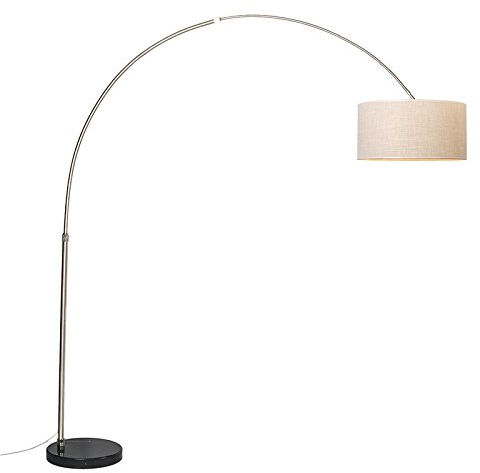 QAZQA Moderno Lámpara de arco XXL acero pantalla 50cm cilíndrica crema Textil/Acero Alargada Adecuado para LED Max. 1 x 60 Watt