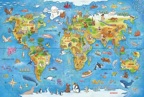 Schmidt Spiele Mauseschlau und Bärenstrak, Reise um die Welt, 100 Teile Kinderpuzzle, mit Wissensbüchlein