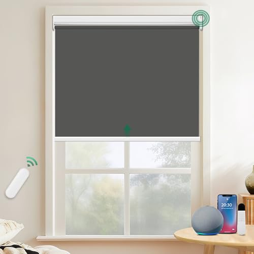 Allesin Elektrische Rollos Innen, Verdunklungsrollo mit Fernbedienung & Leiser Motor, B100 x H150 cm anthrazit, Metal Klemmträger ohne Bohren Fensterrollo Innen Sonnenschutz Smart