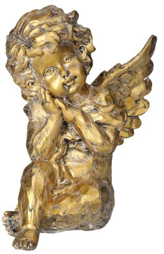 Keyhomestore- Angelo Decorativo in Resina Color Oro Antichizzato – Decorazione da Appoggio per Interni, Idea Regalo e Decorazione Natalizia, Misure 17x20x25 altezza.